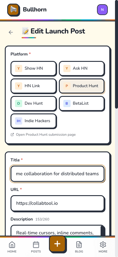 Launch post creation form