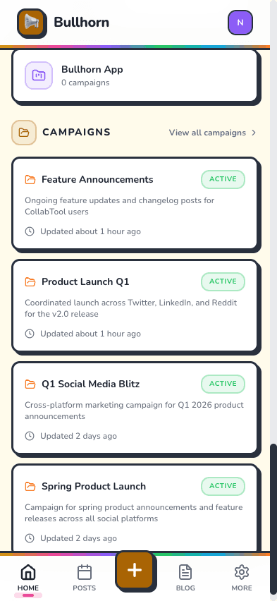 Dashboard campaigns section